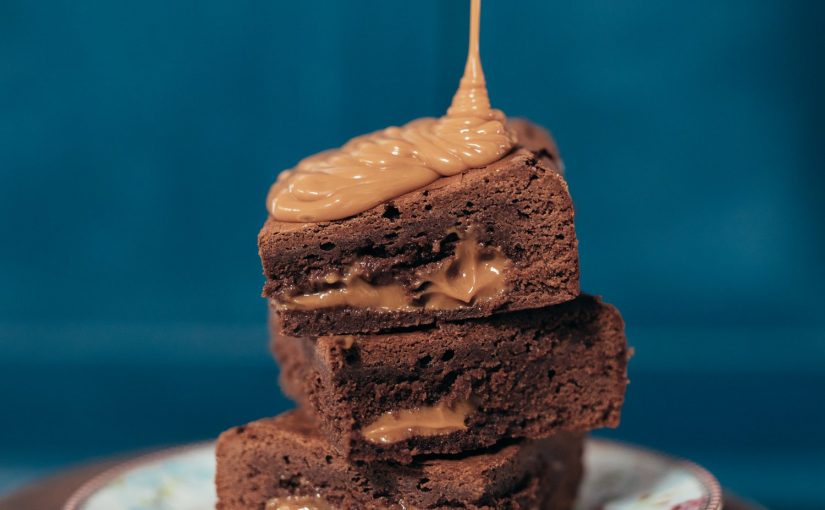Tower of salted caramel brownies